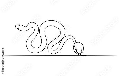 Snake in one continuous line. One line drawing, minimalism. Vector illustration. Snake One continuous line drawing. Snake in simple doodle style