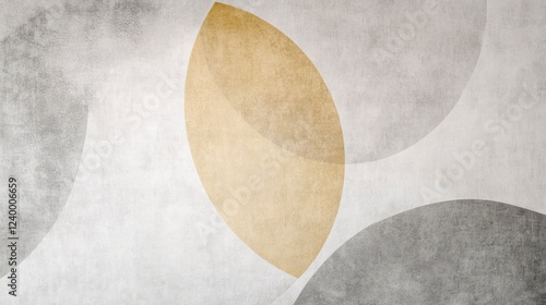 Minimalist abstract with overlapping circles in soft grays and yellows forming a serene composition