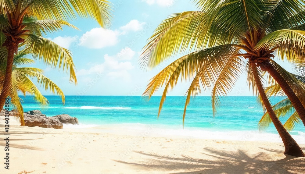 Relaxing beach scene with palm trees tropical shoreline photography daylight calm atmosphere Relaxing beach scene with palm trees tropical shoreline photography daylight calm atmosphere