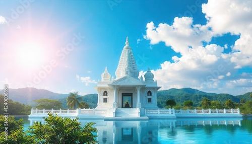 Exploring serene temple architecture lush mountains stunning landscape tranquil environment scenic viewpoint
