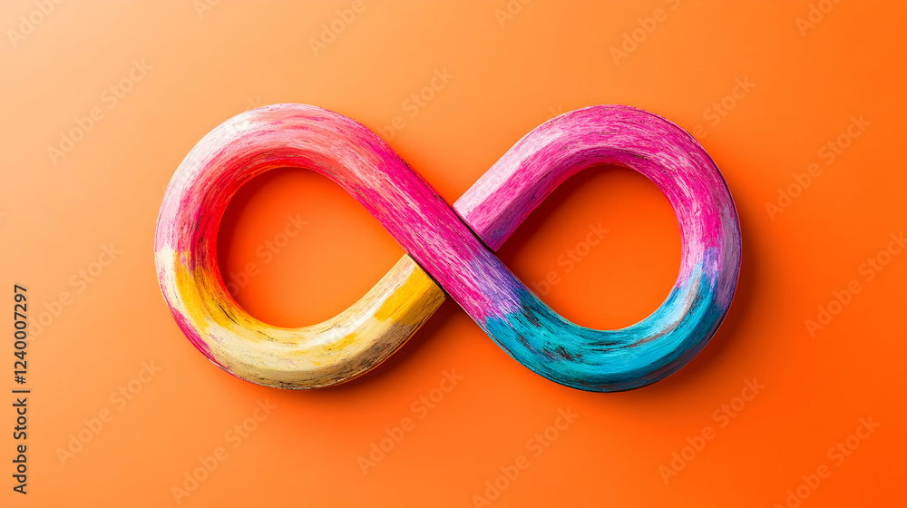 Fototapeta premium Colorful Infinity Symbol on Vibrant Orange Background for Creativity