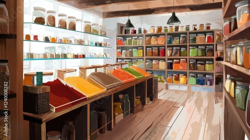 Wallpaper Mural Colorful Spice Shop Interior with Wooden Shelves Torontodigital.ca
