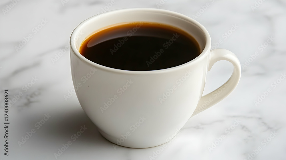 Freshly Brewed Black Coffee in a White Ceramic Cup on Marble Surface Freshly Brewed Black Coffee in a White Ceramic Cup on Marble Surface