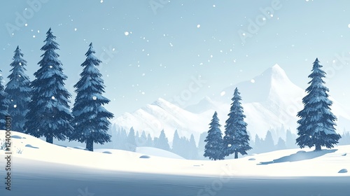 Wallpaper Mural A serene winter landscape with snow-covered pine trees and soft snowfall in the background, capturing a peaceful snowy atmosphere. Torontodigital.ca