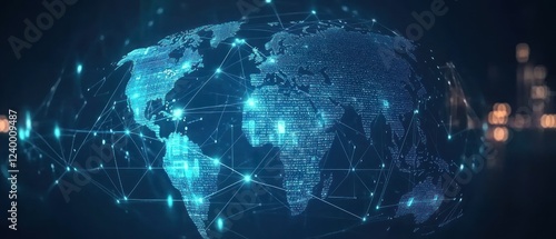 Global network connections illuminated in a digital landscape