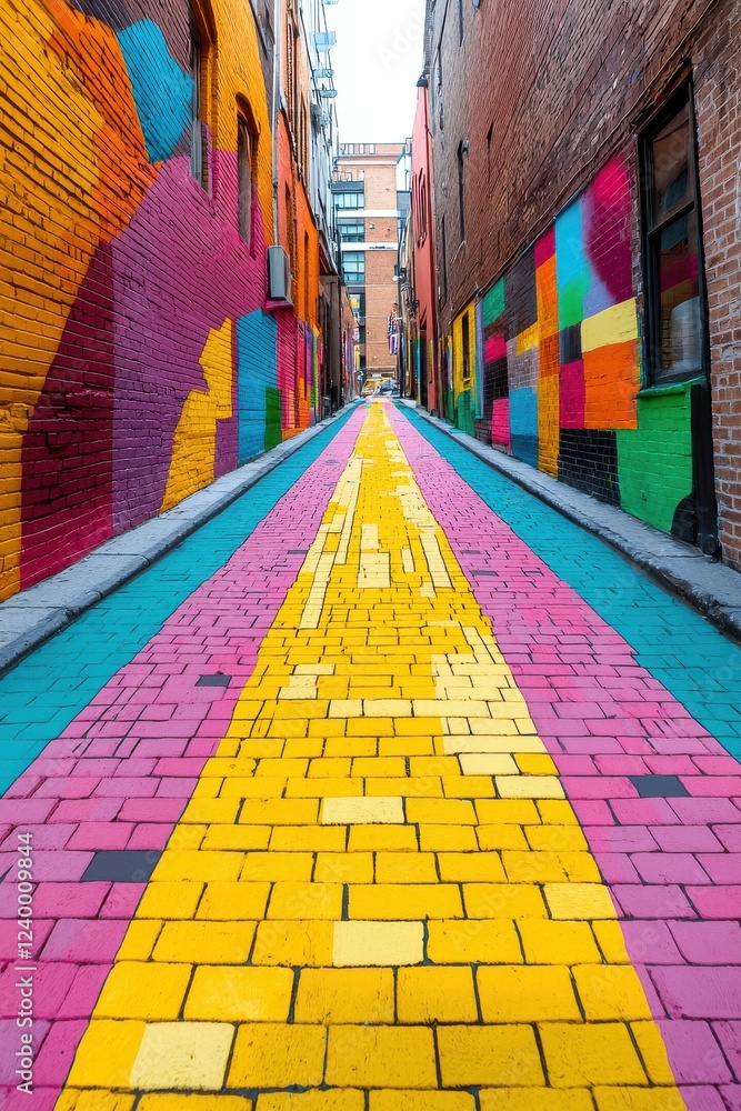 Fototapeta premium Colorful Urban Alley with Vibrant Street Art