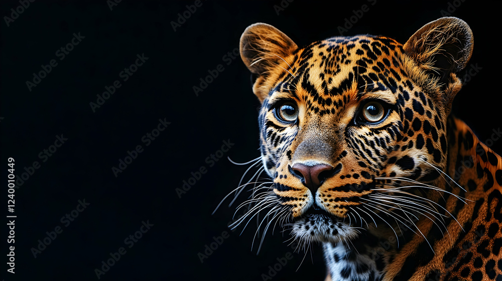 Majestic Close-Up of a Leopard with Intricate Spots on Black Background Majestic Close-Up of a Leopard with Intricate Spots on Black Background