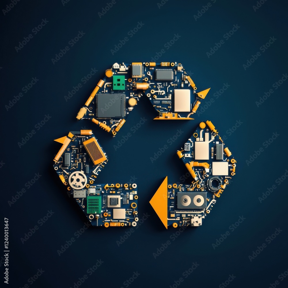 Fototapeta premium Creative Recycling Symbol with Electronics and Technology