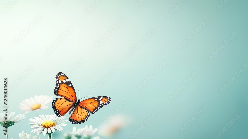 Fototapeta premium Delicate Butterfly on White Daisy in Soft Surroundings
