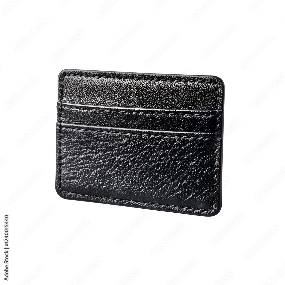 Naklejka premium A sleek black leather cardholder featuring multiple slots for cards, Isolated on white background.
