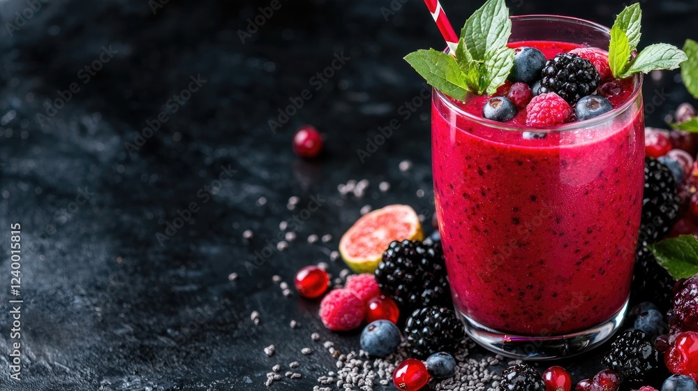 Refreshing berry smoothie with chia seeds. Lifestyle food photography for blogs Refreshing berry smoothie with chia seeds. Lifestyle food photography for blogs