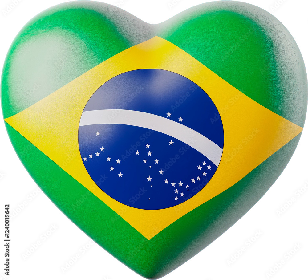 Fototapeta premium 3d heart brazil flag on transparent background