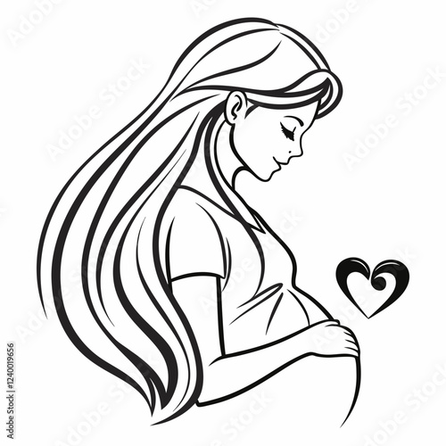 A beautiful pregnant woman lovingly caresses her belly, radiating happiness and the joy of expecting a new life.