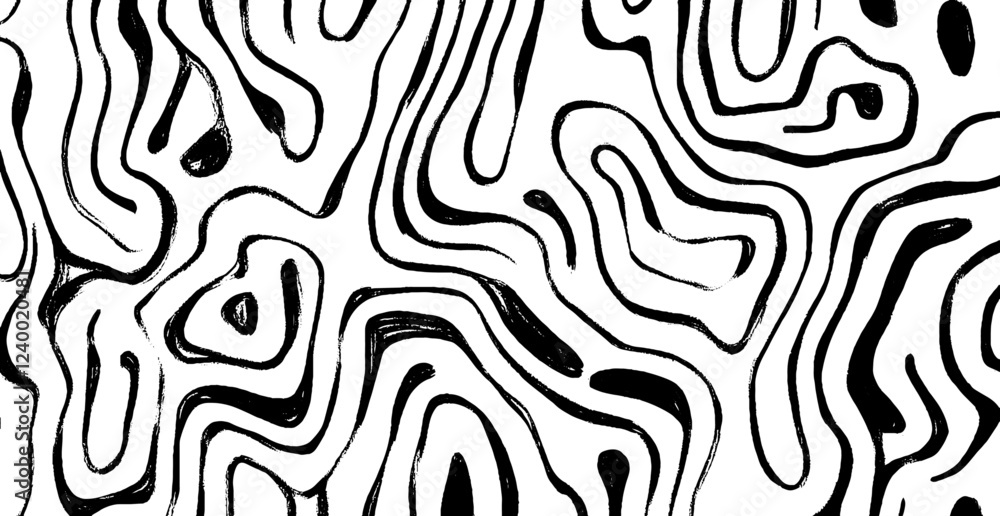 Abstract Black and White Organic Line Art Pattern with Textured Strokes Abstract Black and White Organic Line Art Pattern with Textured Strokes