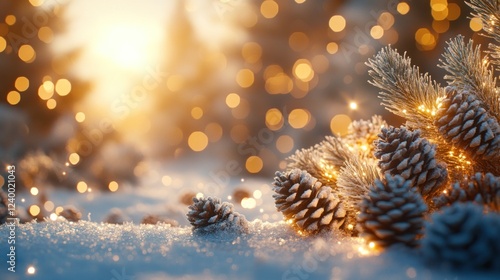 Snowy Pines, Golden Lights, Winter Wonderland, Holiday Card