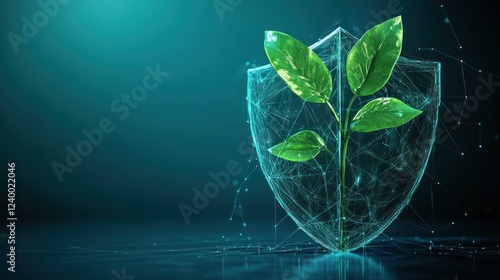 Green sprout protected by shield; environmental concept