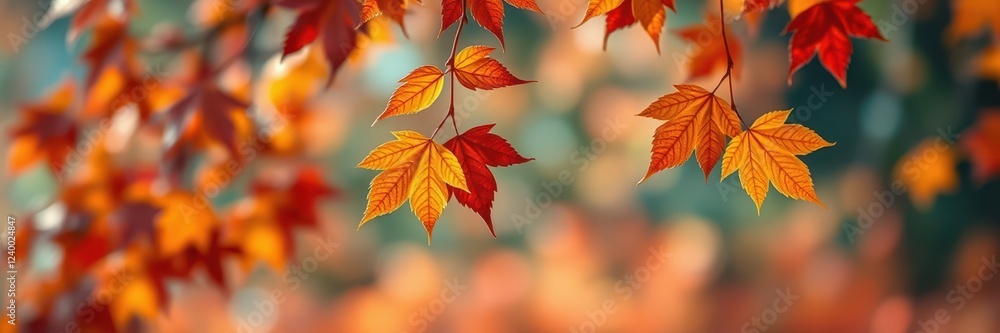 Vibrant autumn leaves create a colorful canopy in a serene forest during the fall season Vibrant autumn leaves create a colorful canopy in a serene forest during the fall season