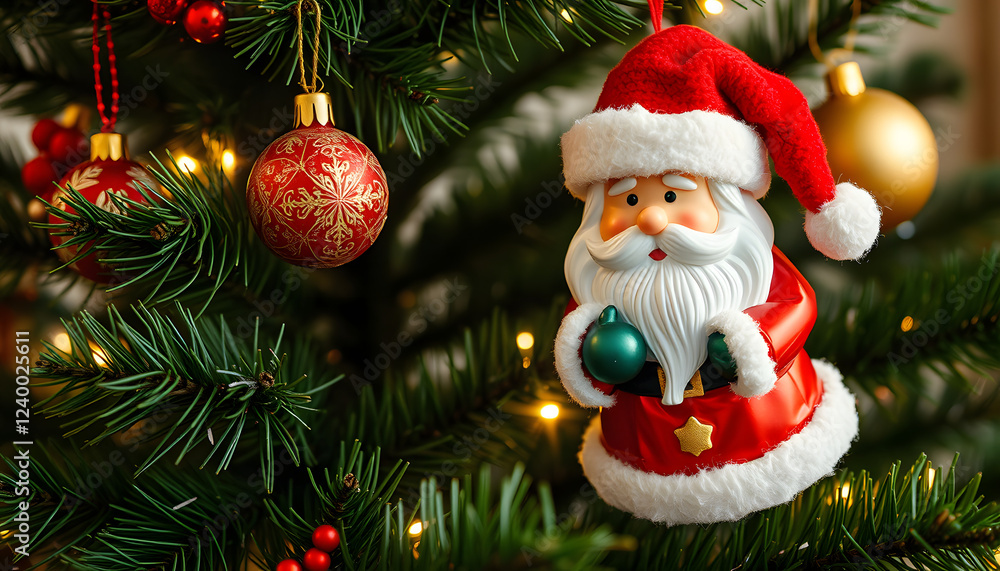 Christmas tree and holidays Santa decoration ornaments, hyperrealism. isolated with white shades Christmas tree and holidays Santa decoration ornaments, hyperrealism. isolated with white shades