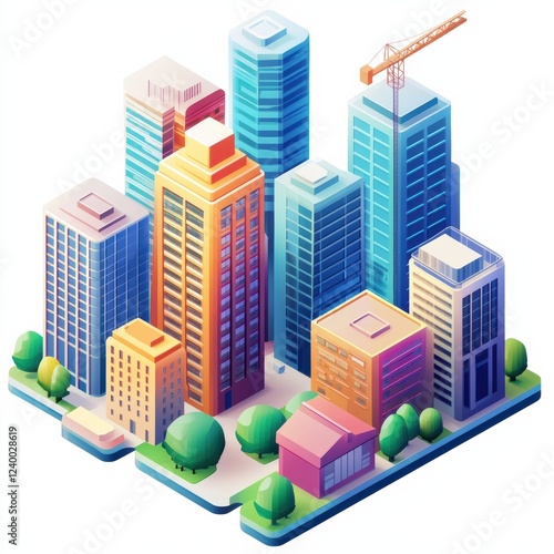 Urban development construction cityscape digital illustration modern environment aerial view innovative design concepts