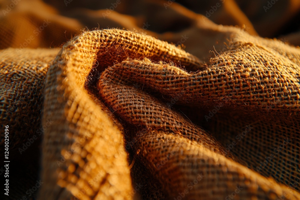 Fototapeta premium Golden Brown Burlap Fabric Texture Close Up