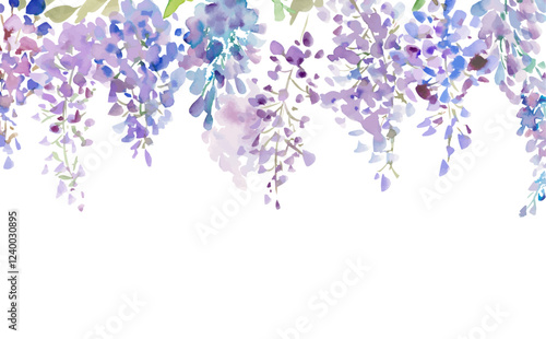 A vector illustration of an abstract wisteria flower background painted in watercolor with transparent background. A hand-drawn wisteria flower frame for spring.