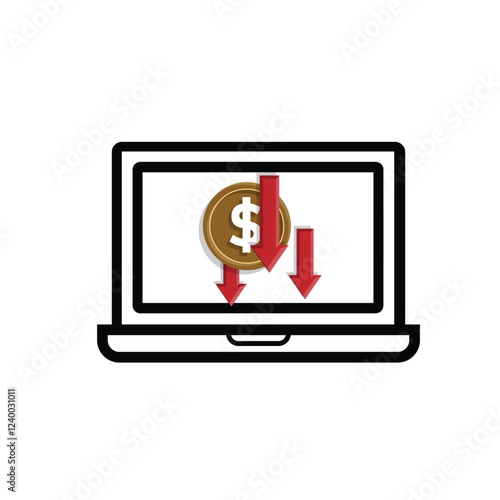 finance icon. financial development vector on white background. the graph goes down or weakens. investment, healthy economy. Mixed design style