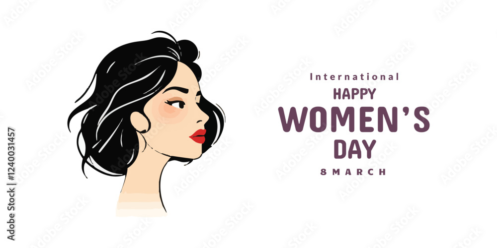 Happy women's day greeting or wishes card social media banner or poster design with woman side face vector illustration silhouette, women's rights, equality, girls, template, horizontal, celebration Happy women's day greeting or wishes card social media banner or poster design with woman side face vector illustration silhouette, women's rights, equality, girls, template, horizontal, celebration
