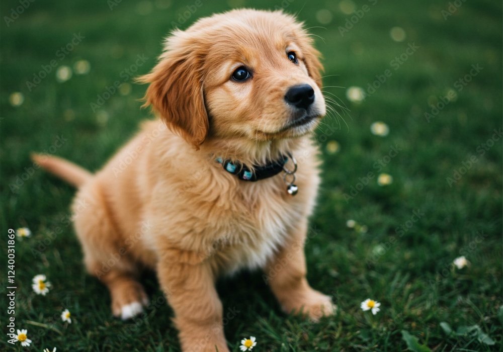 cute puppy is sitting on the grass with an adorable face. ai generative cute puppy is sitting on the grass with an adorable face. ai generative