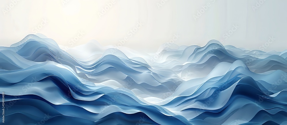 Abstract Ocean Waves in Shades of Blue with Soft Light Background