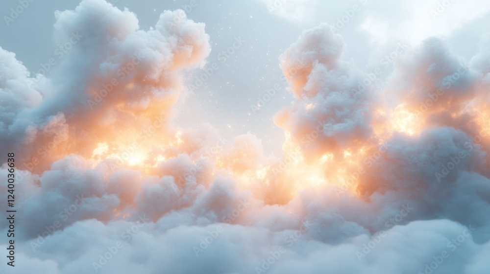 Fototapeta premium Orange And White Fluffy Clouds Heavenly Peaceful Sky