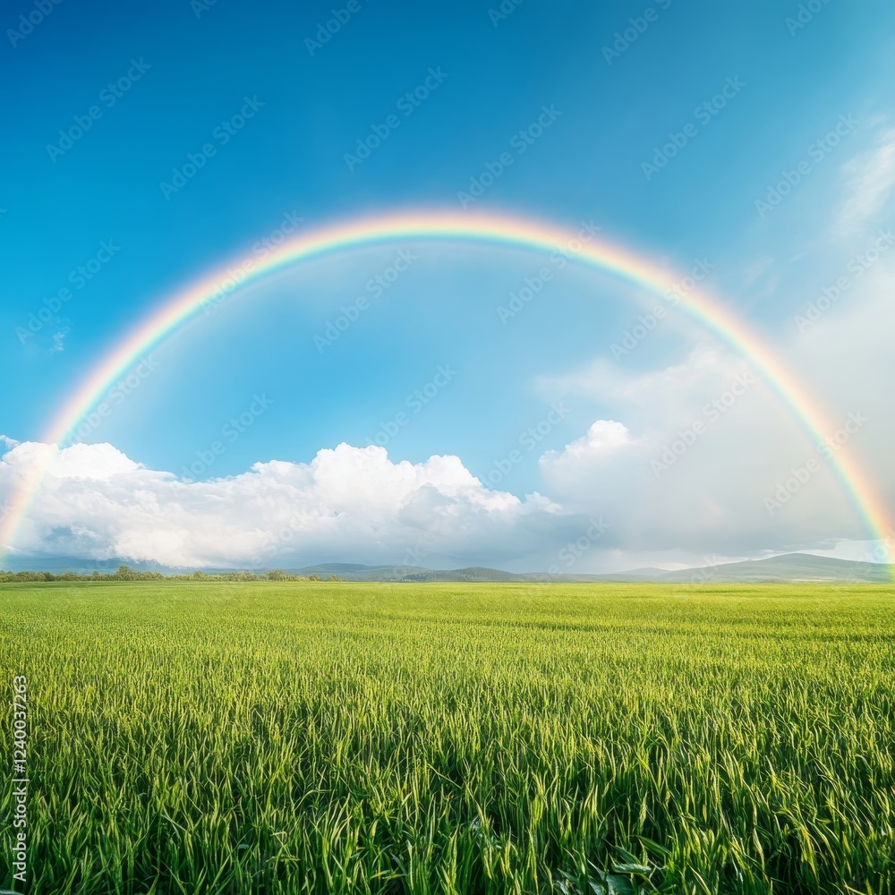 Serene Rainbow over Lush Green Field Serene Rainbow over Lush Green Field