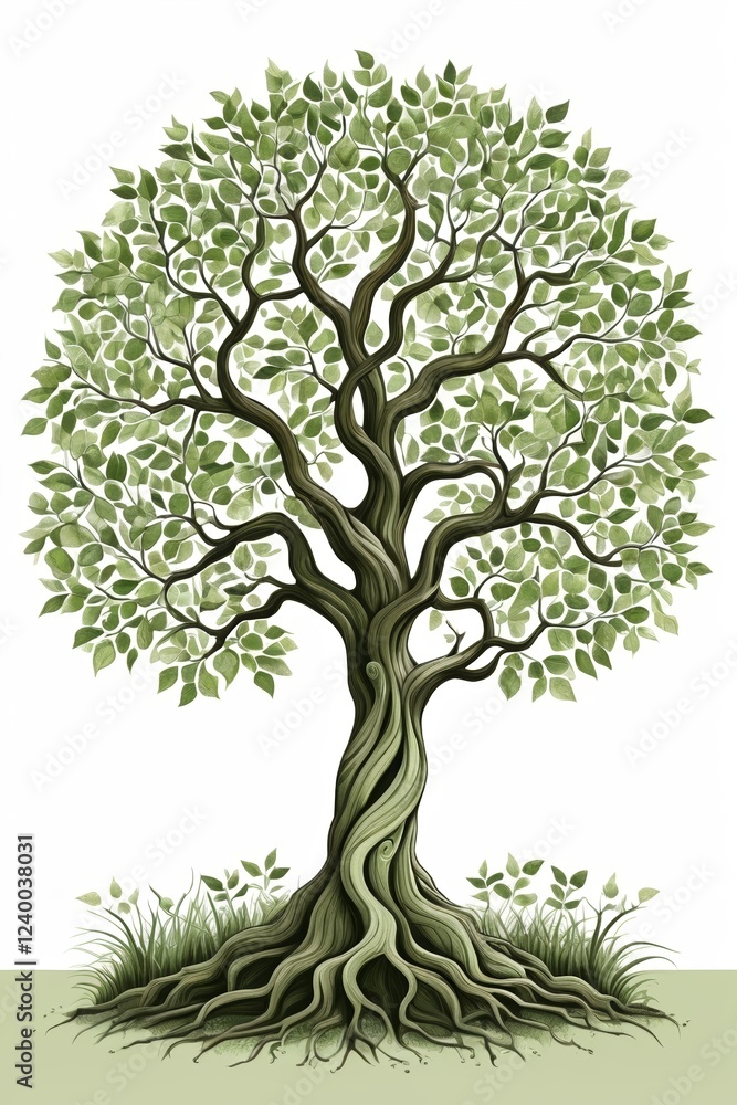 Naklejka premium a tree with green leaves and roots on a white background
