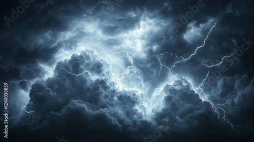 Dark Stormy Sky with Intense Lightning Bolts photo