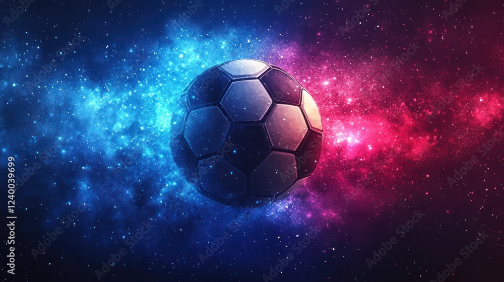 Fototapeta premium Soccer ball in vibrant cosmic nebula.