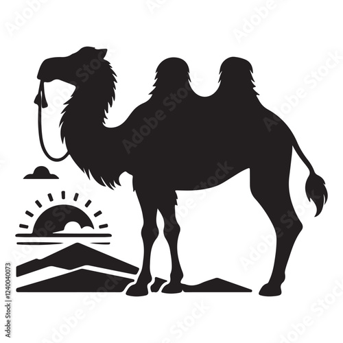 Camel Silhouette Desert Standing Arabian On White Background