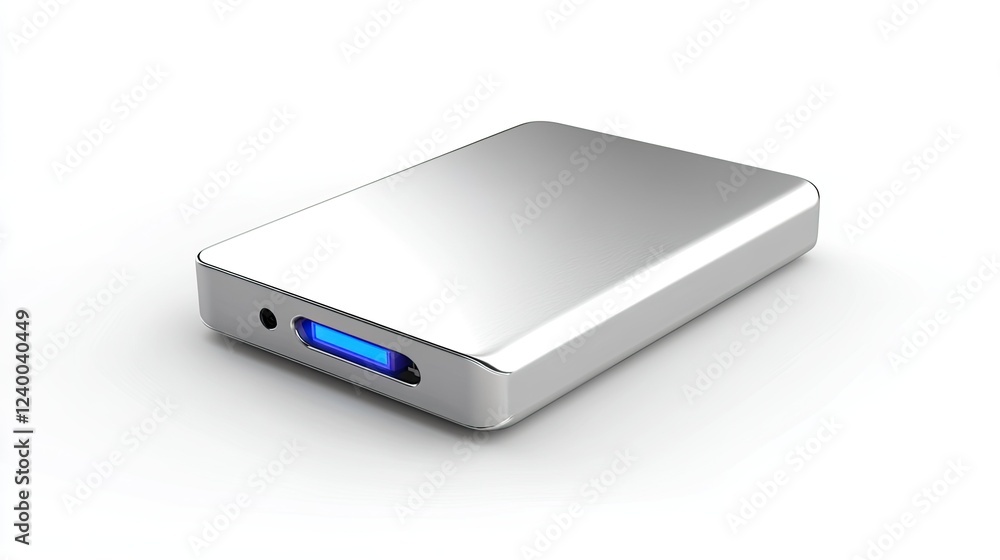 Sleek Metallic External Storage Device with USB Port and Blue Light Sleek Metallic External Storage Device with USB Port and Blue Light
