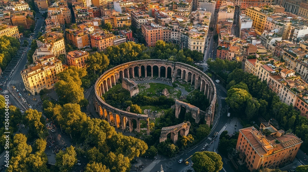 Rome aerial capture of ancient aqueducts blending into the modern urban landscape Rome aerial capture of ancient aqueducts blending into the modern urban landscape