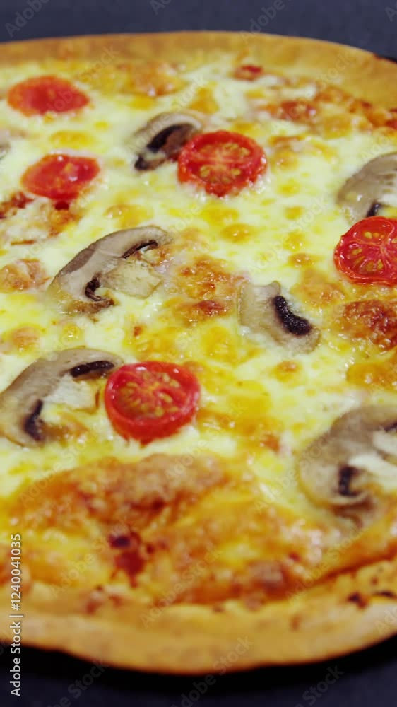 Close-up of baked pizza Close-up of baked pizza
