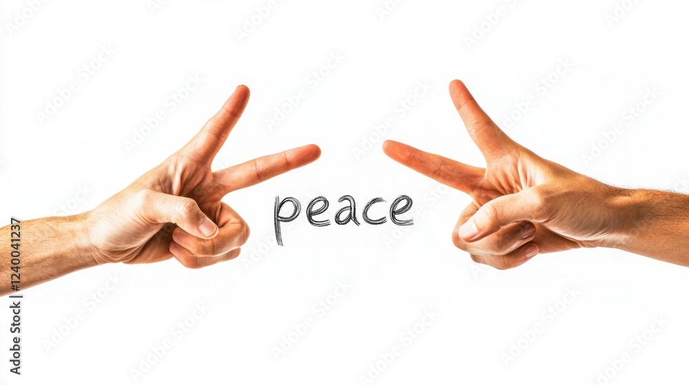 Hands signing peace symbolizing unity clean white background photographic art minimalist style close-up perspective Hands signing peace symbolizing unity clean white background photographic art minimalist style close-up perspective