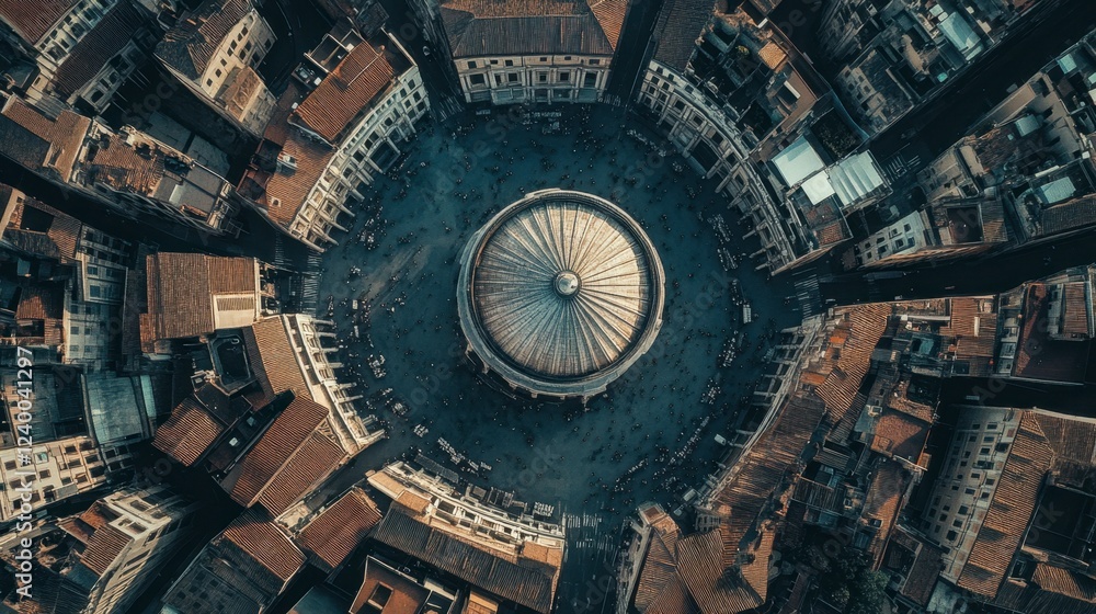 Fototapeta premium Rome aerial capture of the ancient Pantheon surrounded by bustling modern streets