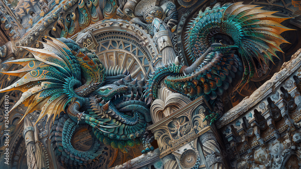 custom made wallpaper toronto digitalCapture the awe-inspiring blend of mythical beings and architectural grandeur through a worms-eye view Utilize colored pencils to detail intricate creatures set against majestic structures, enhanced b
