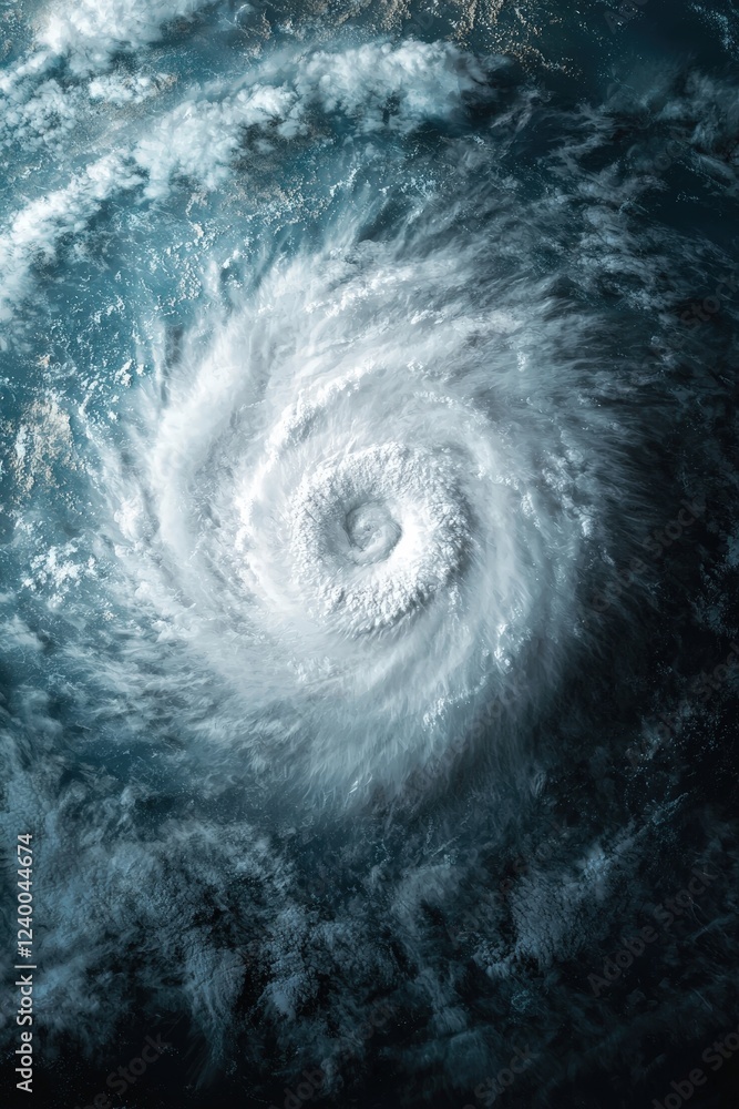 Fototapeta premium Powerful Hurricane Swirling Over Deep Blue Ocean