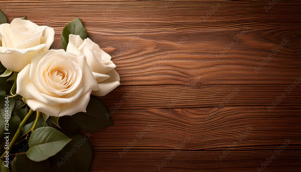 Elegant White Roses on Wooden Background Elegant White Roses on Wooden Background