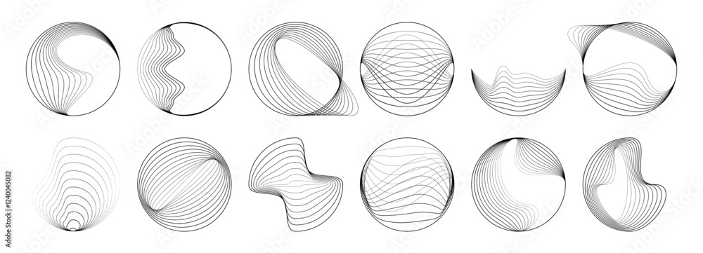 Isolated line round geometric spiral shapes, concentric swirl and wave. Vector abstract vortex circles, dynamic circular ripples, thin radial curves, whirlwind sonars. White whirlwind looping patterns