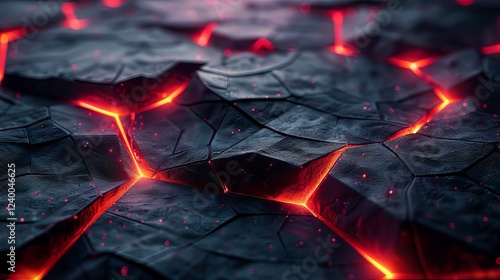Fiery Lava Cracked Texture Background with Glowing Red Veins