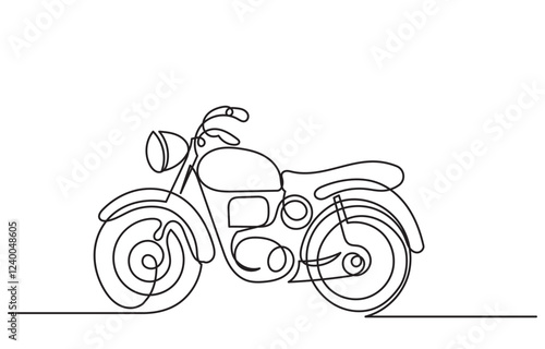 Continuous line drawing of a motorcycle captures the extreme sports' thrill. line art bike rider racing. Motorcycle vector isolated on white background. Retro motorcycle transport concept.