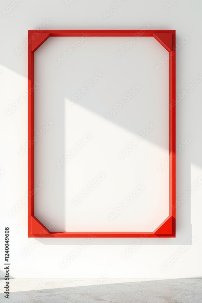 there is a red frame hanging on a wall in a room