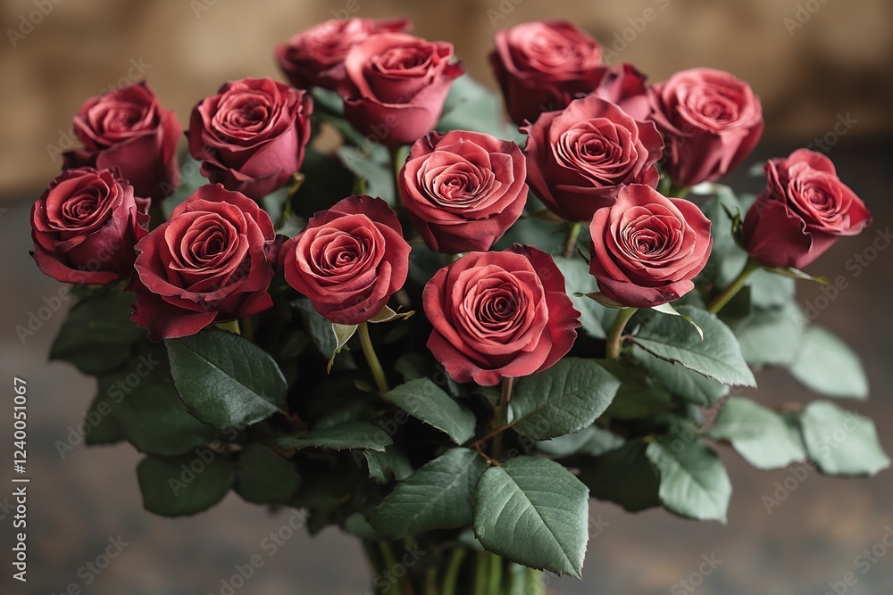 Obraz premium A Dozen Dark Red Roses: A Bouquet of Romance