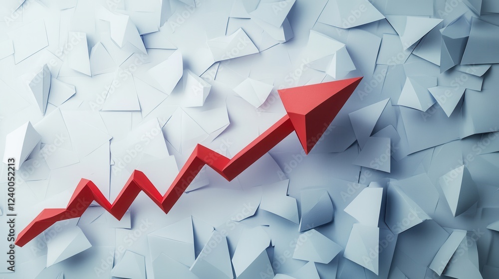 Paper arrow breaking barriers symbolizing growth, determination, overcoming obstacles, dynamic upward movement, innovative design