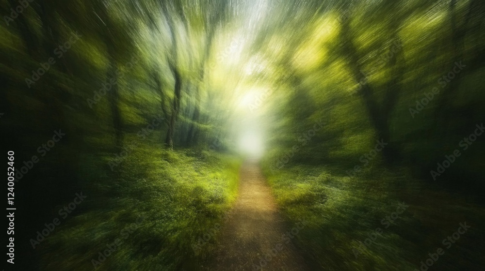 Obraz premium Luminous Path Through a Green Forest